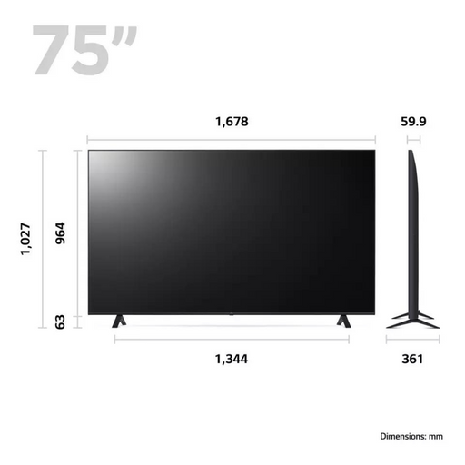 LG 2023 UR80 - 75-inch, LED, 4K Ultra HD, HDR, Smart TV 75UR80006LJ LG