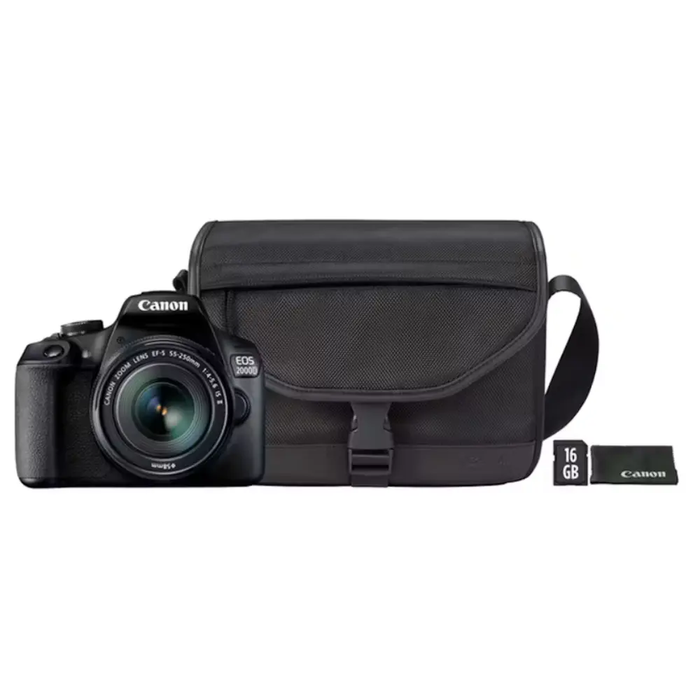 Canon EOS 2000D Camera with EF-S 18-55mm IS II Lens Shoulder Bag & SD Card | Black