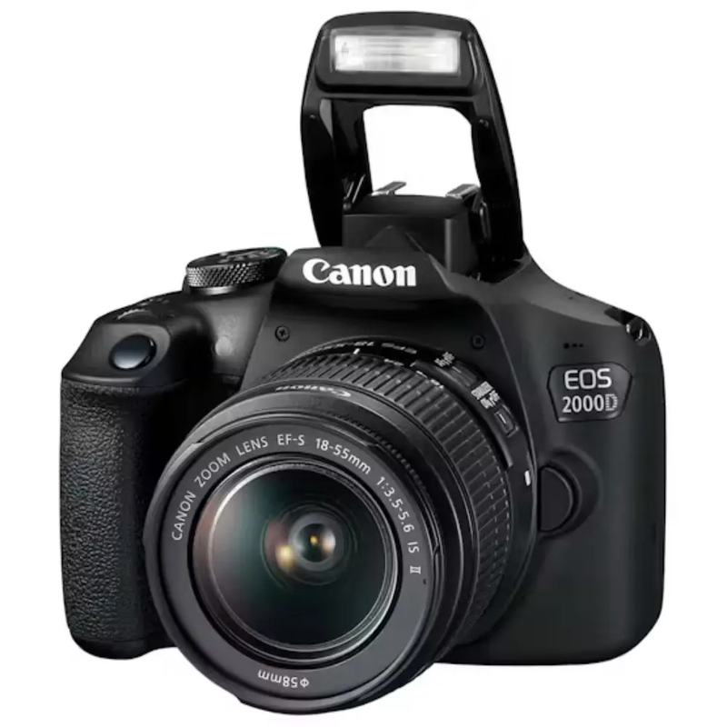Canon EOS 2000D Camera with EF-S 18-55mm IS II Lens Shoulder Bag & SD Card | Black