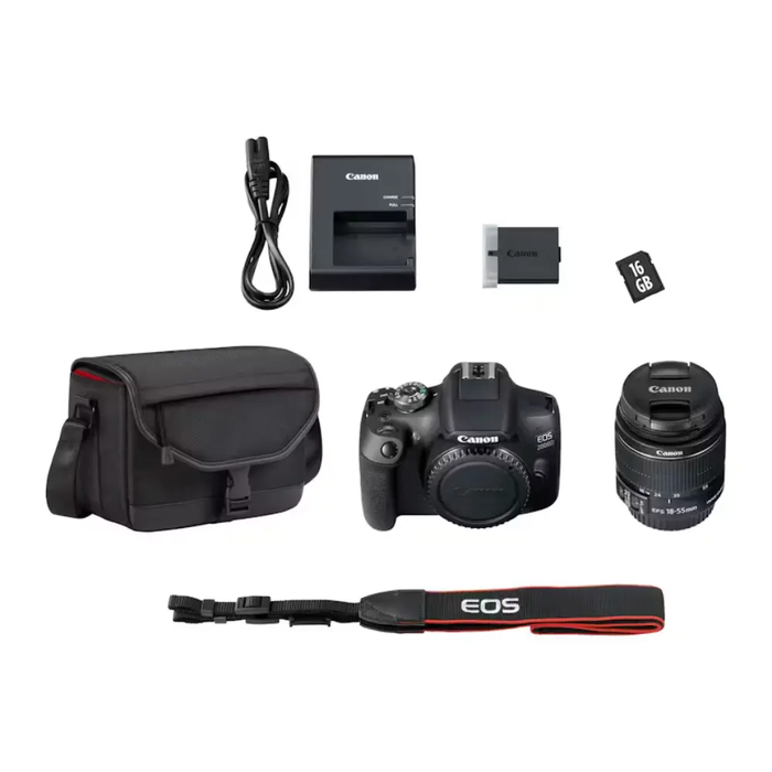 Canon EOS 2000D Camera with EF-S 18-55mm IS II Lens Shoulder Bag & SD Card | Black