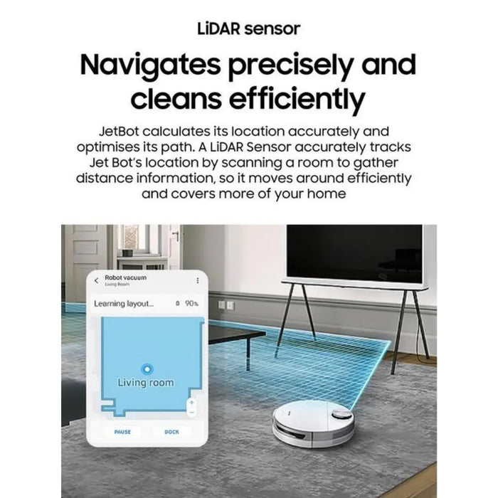 Samsung Jet Bot™+ VR30T85513W/EU Robot aspirateur Puissance d'aspiration maximale de 60 W avec station de nettoyage intégrée à vide automatique Blanc