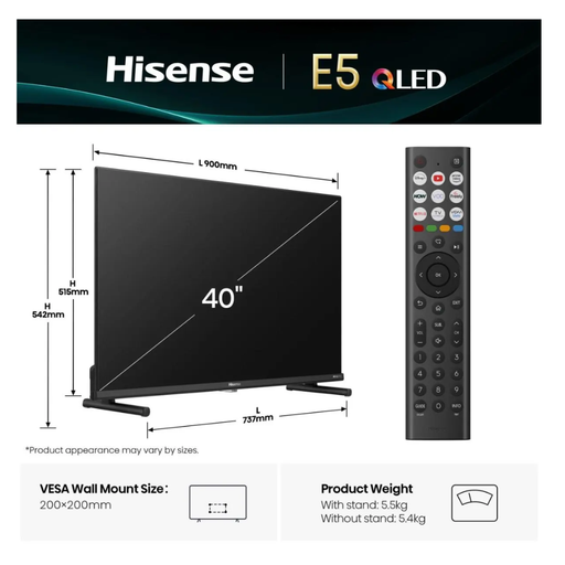 HISENSE 40 INCH SMART TV 40E5QTUK Hisense