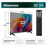 HISENSE A4S 32" LED HD Ready HDR Smart TV with Freely - 32A4STUK Hisense
