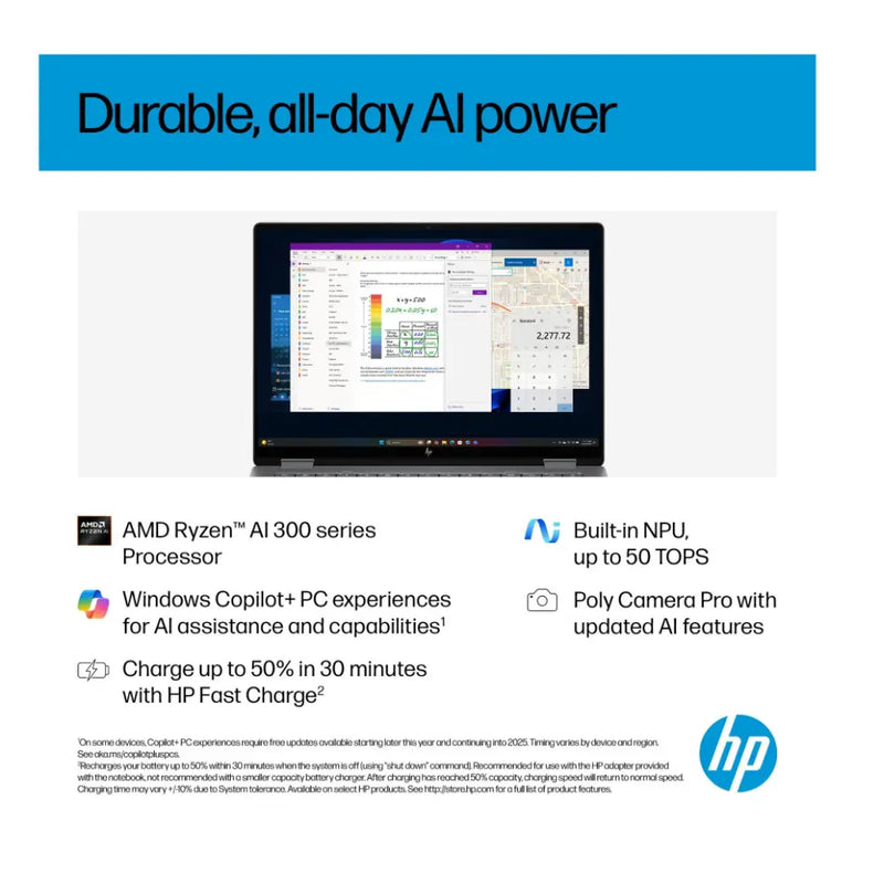 HP OmniBook X Flip 14 Convertible Laptop, AMD Ryzen AI 7 Processor, 16GB RAM, 1TB SSD BG3E2EA#ABU