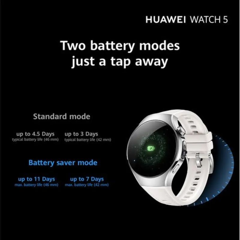 HUAWEI Watch 5 - Silver with White Composite Leather Strap, 42 mm