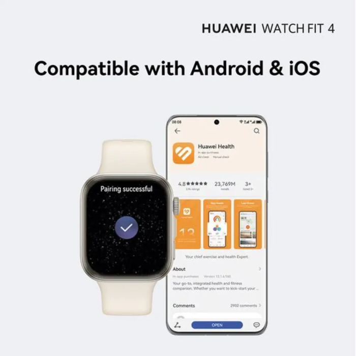 HUAWEI Watch Fit 4 - Aluminium Alloy, White Fluoroelastomer Strap