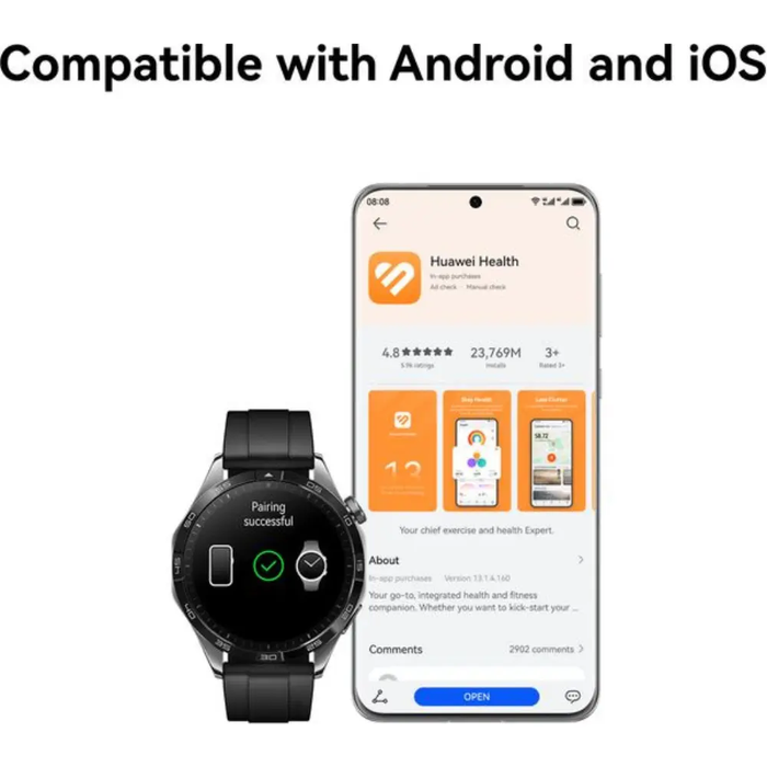 HUAWEI Watch GT 4 - Black, Rubber Strap, 46 mm