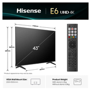 Hisense 43 '' A6Q | UHD Smart TV 4K 60 Hz 43E6QTUK Hisense