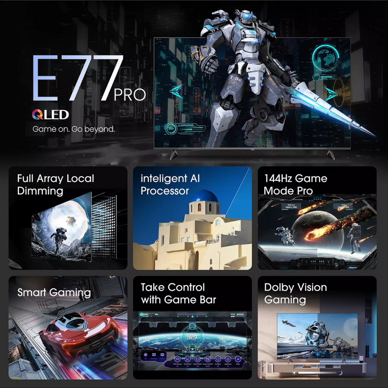 Hisense 55E77NQTUK PRO, 55-inch, QLED, 4K HDR, Smart TV Digiland Outlet Store