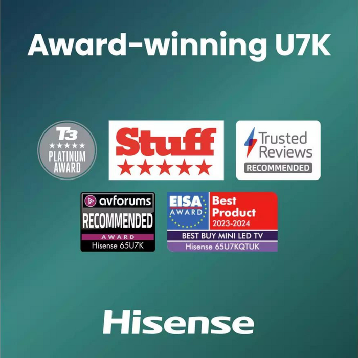 Hisense 55U7KQTUK, 55 inch, 4K Ultra HD HDR, Mini LED, Smart TV Hisense