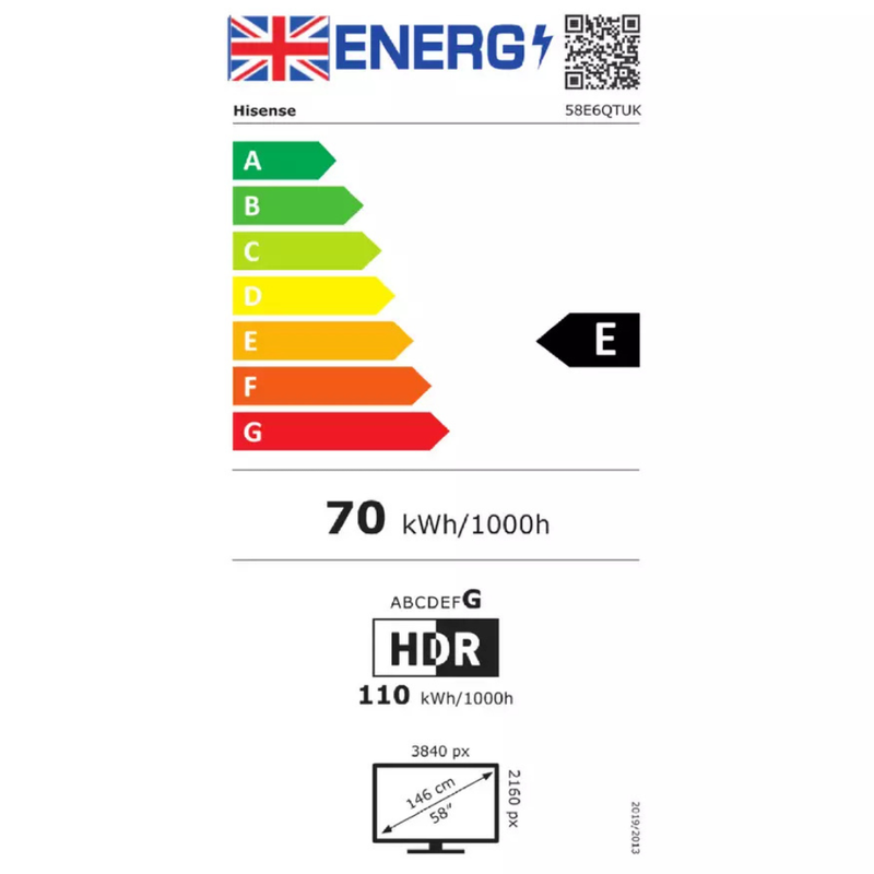 Hisense 58 Inch 58E6QTUK Smart 4K UHD HDR LED Freely TV Hisense