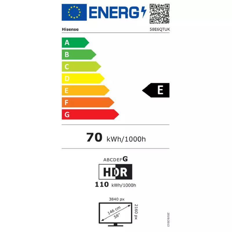 Hisense 58 Inch 58E6QTUK Smart 4K UHD HDR LED Freely TV Hisense