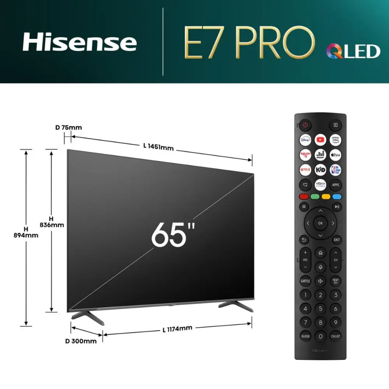 Hisense 65E77NQTUK PRO, 65-inch, QLED, 4K HDR, Smart TV