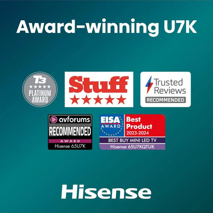 Hisense 65U7KQTUK, 65 inch, 4K Ultra HD HDR, Mini-LED, Smart TV Hisense