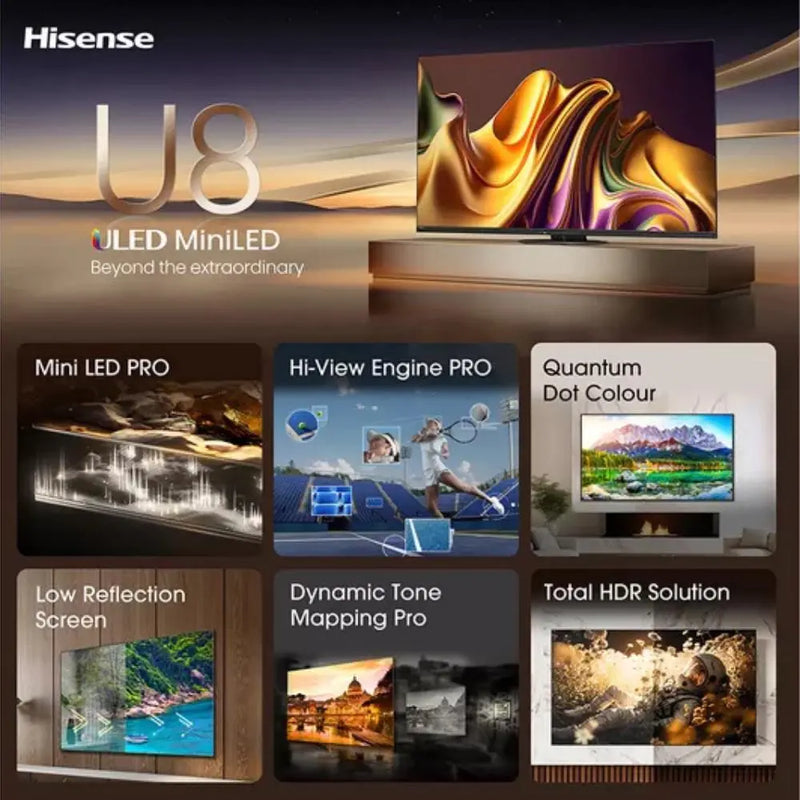 Hisense 75U8NQTUK 75 inch Mini-LED 4K HDR Smart Freely TV Digiland Outlet Store