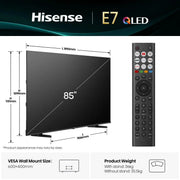 Hisense 85" E7Q Hi-QLED Smart TV 4K 60 Hz  - 85E7QTUK Hisense