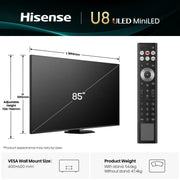 Hisense 85" U8Q ULED MiniLED Smart TV 4K 165 Hz  - 85U8QTUK Hisense