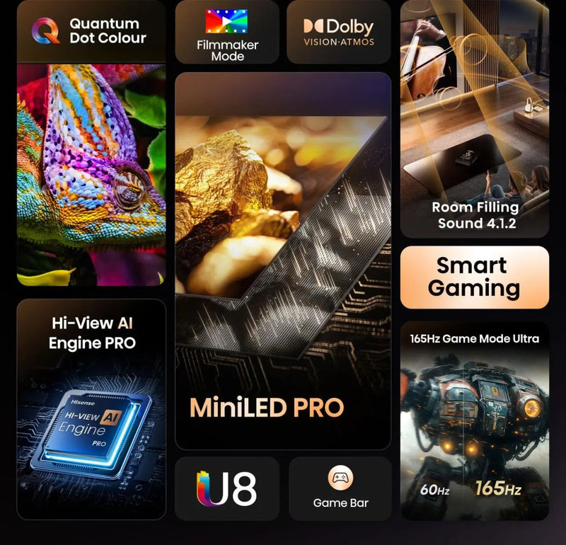 Hisense 85" U8Q ULED MiniLED Smart TV 4K 165 Hz  - 85U8QTUK Hisense