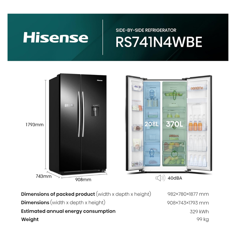 Hisense RS741N4WBE Freestanding American Fridge Freezer The Outlet Store