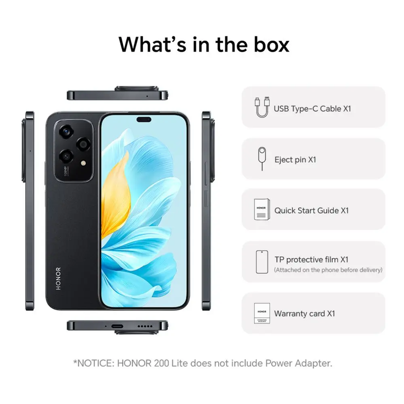Honor 200 Lite Mediatek Dimensity 6080 6.7" 8GB RAM 256GB Storage Smartphone