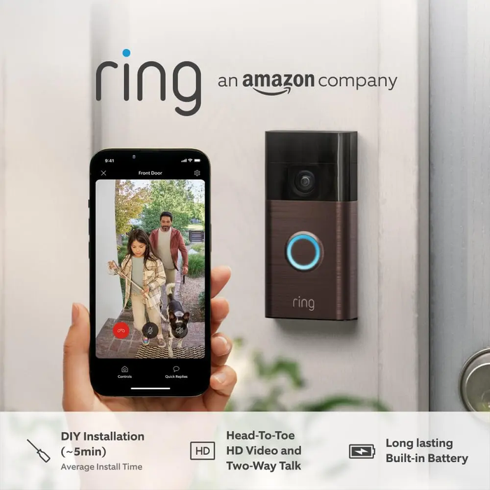 Ring Battery Video Doorbell (2024 release)| DIY Wireless Video Doorbell Camera I Head-To-Toe View, HD Video | Easy to install (5 min) | With Built-in Battery