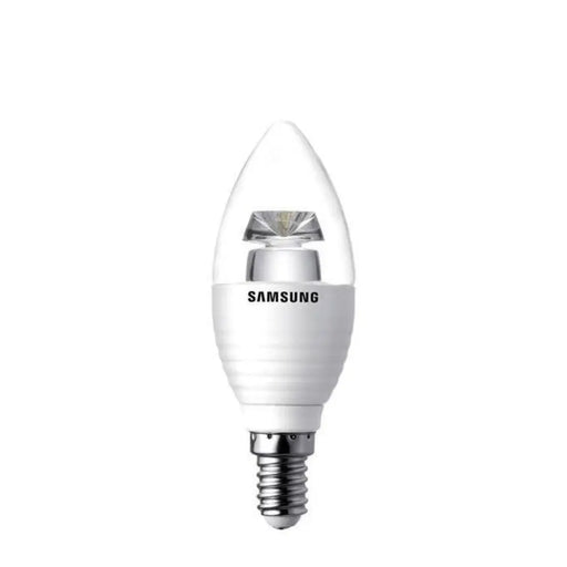 Samsung E14 LED Candle Bulb Clear, warm white, 5.2w Dimmable (25w equivalent) - The Outlet Store