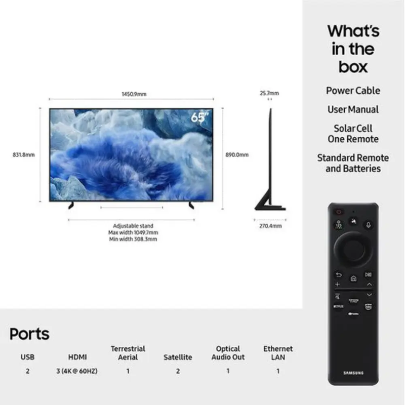 Samsung QE65Q8FAAUXXU 65" QLED Q8F 4K Vision AI Smart TV (2025)