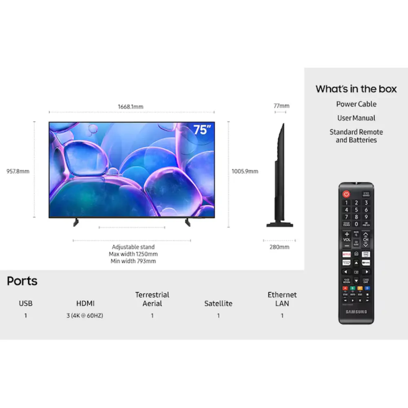 Samsung UE75U7000, 75 Inch Crystal UHD 4K Smart TV Samsung