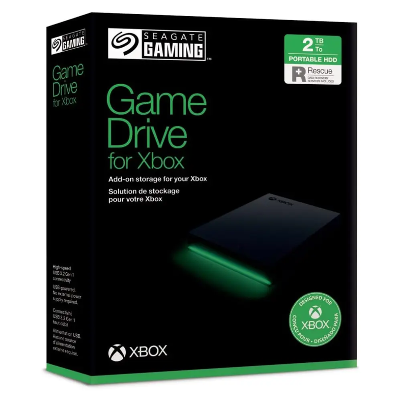 Seagate Game Drive for Xbox, 2TB, External Hard Drive Portable, USB 3.2 Gen 1, Black with built-in green LED bar, Xbox Certified