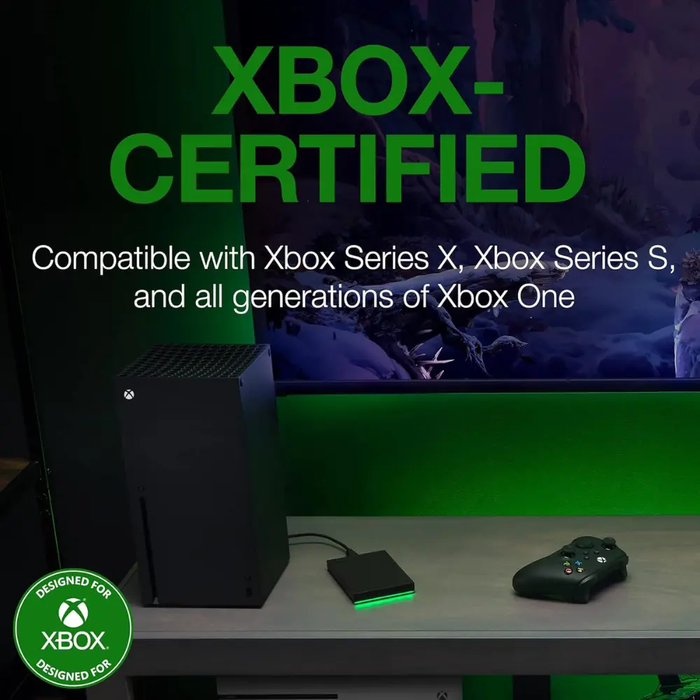 Seagate Game Drive for Xbox, 2TB, External Hard Drive Portable, USB 3.2 Gen 1, Black with built-in green LED bar, Xbox Certified