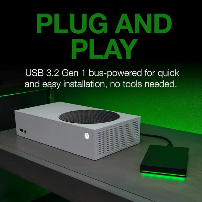 Seagate Game Drive for Xbox, 2TB, External Hard Drive Portable, USB 3.2 Gen 1, Black with built-in green LED bar, Xbox Certified