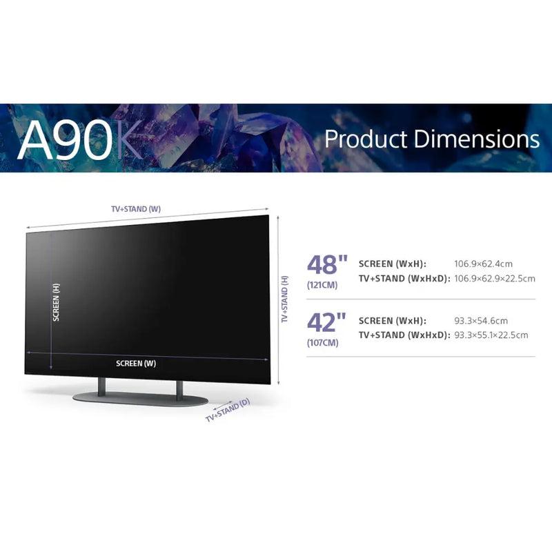 Sony Bravia A90K, 42 inch OLED XR HDR 4K Ultra HD Smart Google TV with Youview/Freesat HD & Dolby Atmos, XR42A90K
