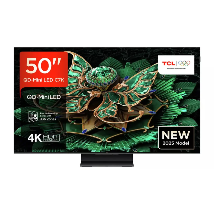TCL C7K-UK 50 inch Premium QD-Mini LED 144Hz 4K HDR 3000 nits Onkyo 4.2.2 Smart Google TV