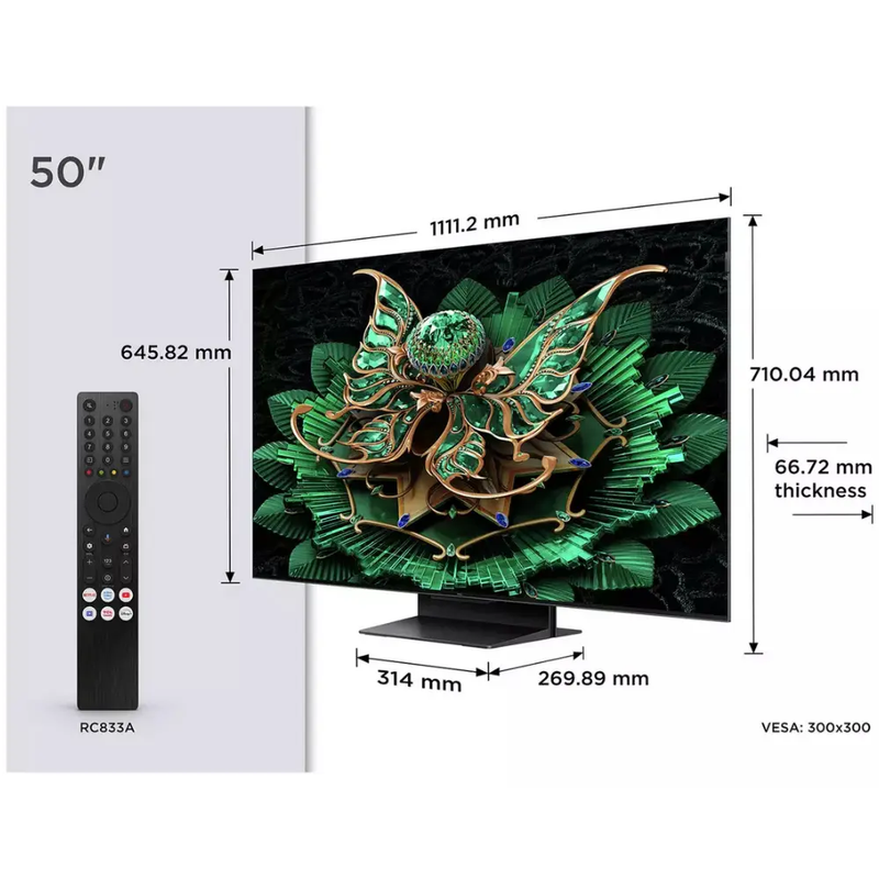 TCL C7K-UK 50 inch Premium QD-Mini LED 144Hz 4K HDR 3000 nits Onkyo 4.2.2 Smart Google TV