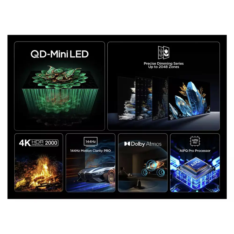 TCL C7K-UK 50 inch Premium QD-Mini LED 144Hz 4K HDR 3000 nits Onkyo 4.2.2 Smart Google TV