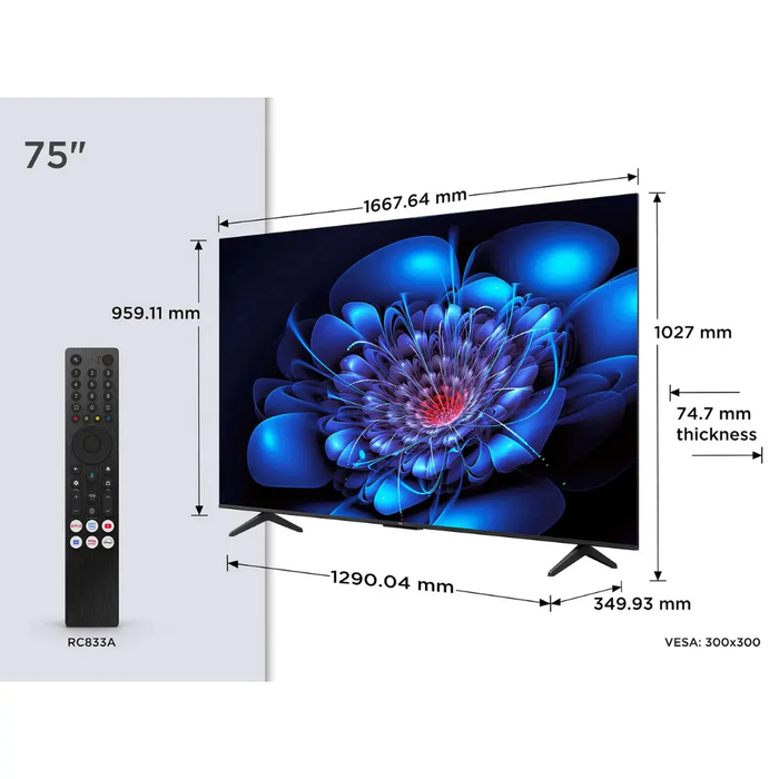 TCL P6K-UK 75 inch Direct LED 4K HDR 10+ Dolby Atmos Smart Google TV
