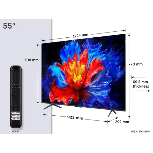 TCL P8K-UK 4K QLED HDR Smart TV, 4K Ultra HD, Google TV with 144Hz Motion Clarity Pro and Onkyo 2.1 sound TCL