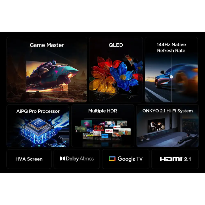TCL P8K-UK 4K QLED HDR Smart TV, 4K Ultra HD, Google TV with 144Hz Motion Clarity Pro and Onkyo 2.1 sound TCL