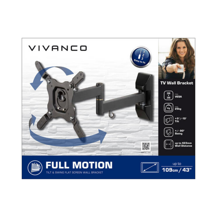 Vivanco BFMO 6020 TV Wall Bracket, Full Motion, VESA 200, max 25kg. Digiland Outlet Store